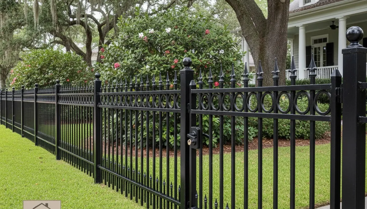 Black ornamental metal fence installation by Chop Chop Landscaping in Baton Rouge, LA