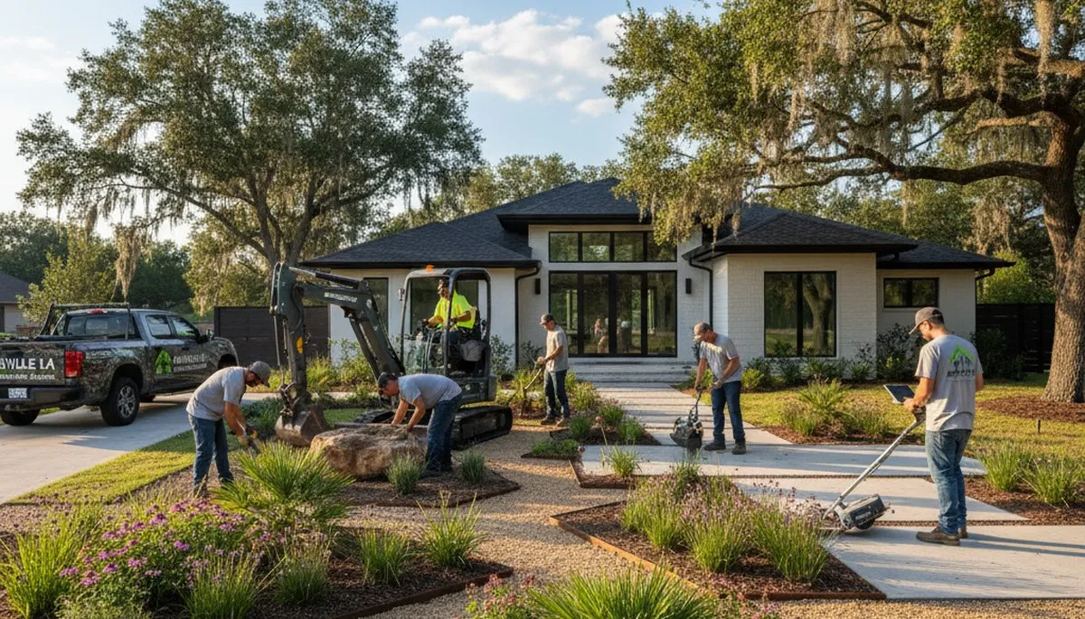 Landscaping crew serving Baton Rouge, LA with professional lawn care services